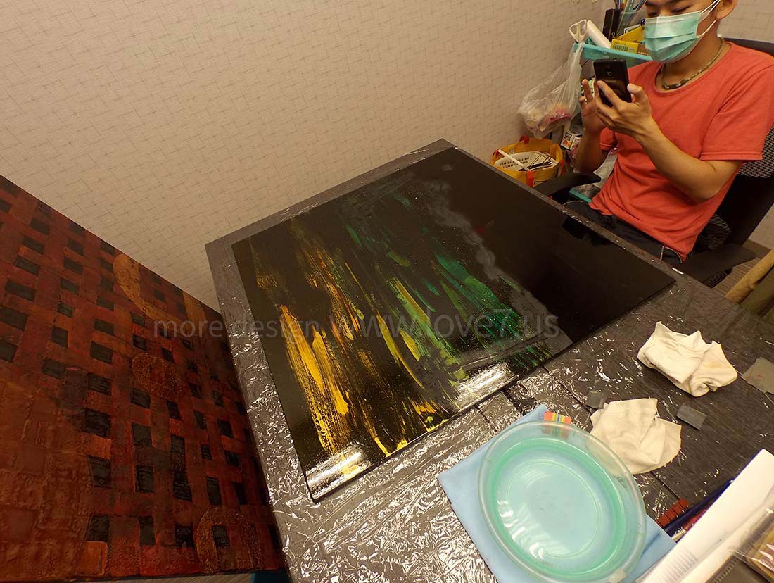 台灣風景早安早晨黃昏漆畫創作步驟